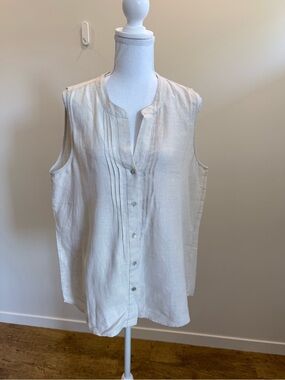 Blue Saks Fifth Avenue 100% Linen Sleeveless Top Coastal Lagenlook size XL